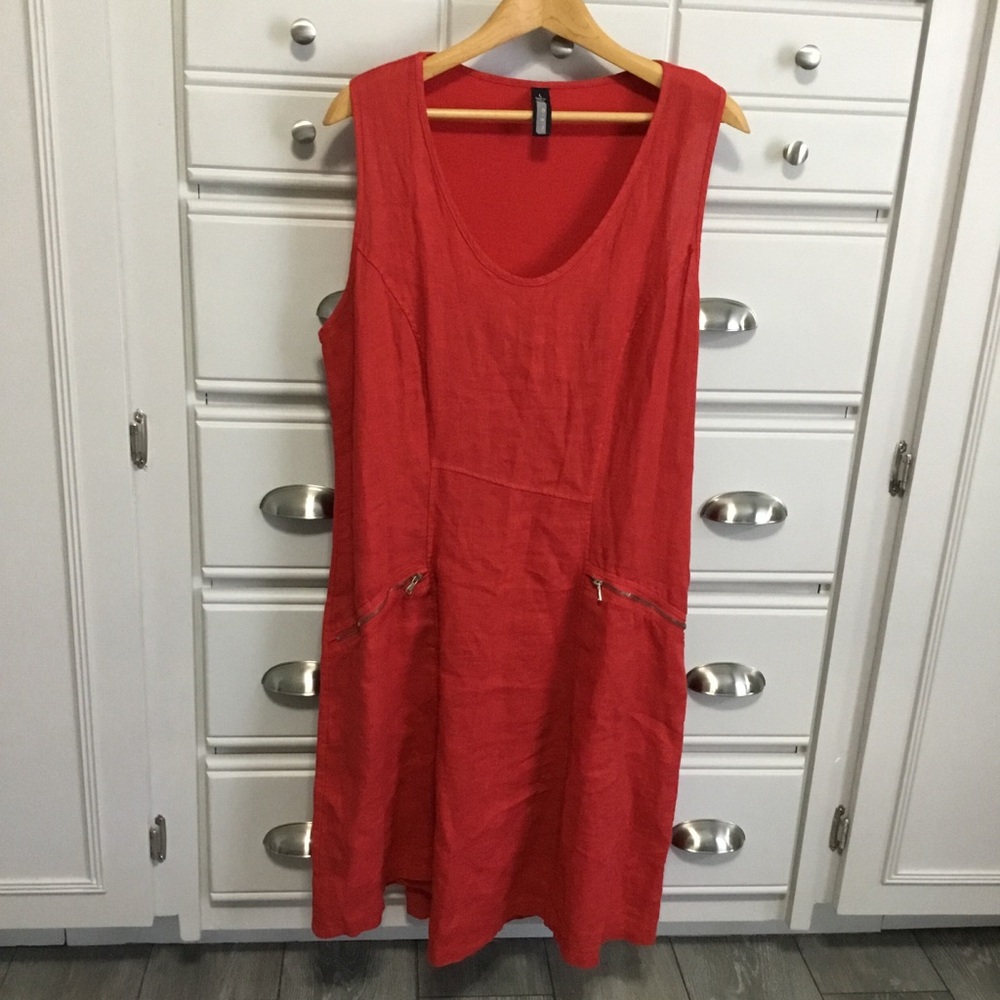 INIZIO Linen Cotton Lagenlook Slub Asymmetrical Midi Dress L